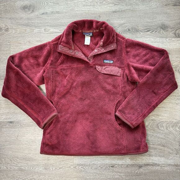 Patagonia Women's Re-Tool Snap-T Size Medium Pullover Red Polartec Fleece - Picture 1 of 6